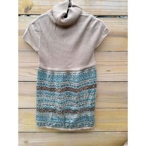 Y2K Heart N Crush Tan Fair Isle Short Sleeve Turtleneck Sweater Dress Medium